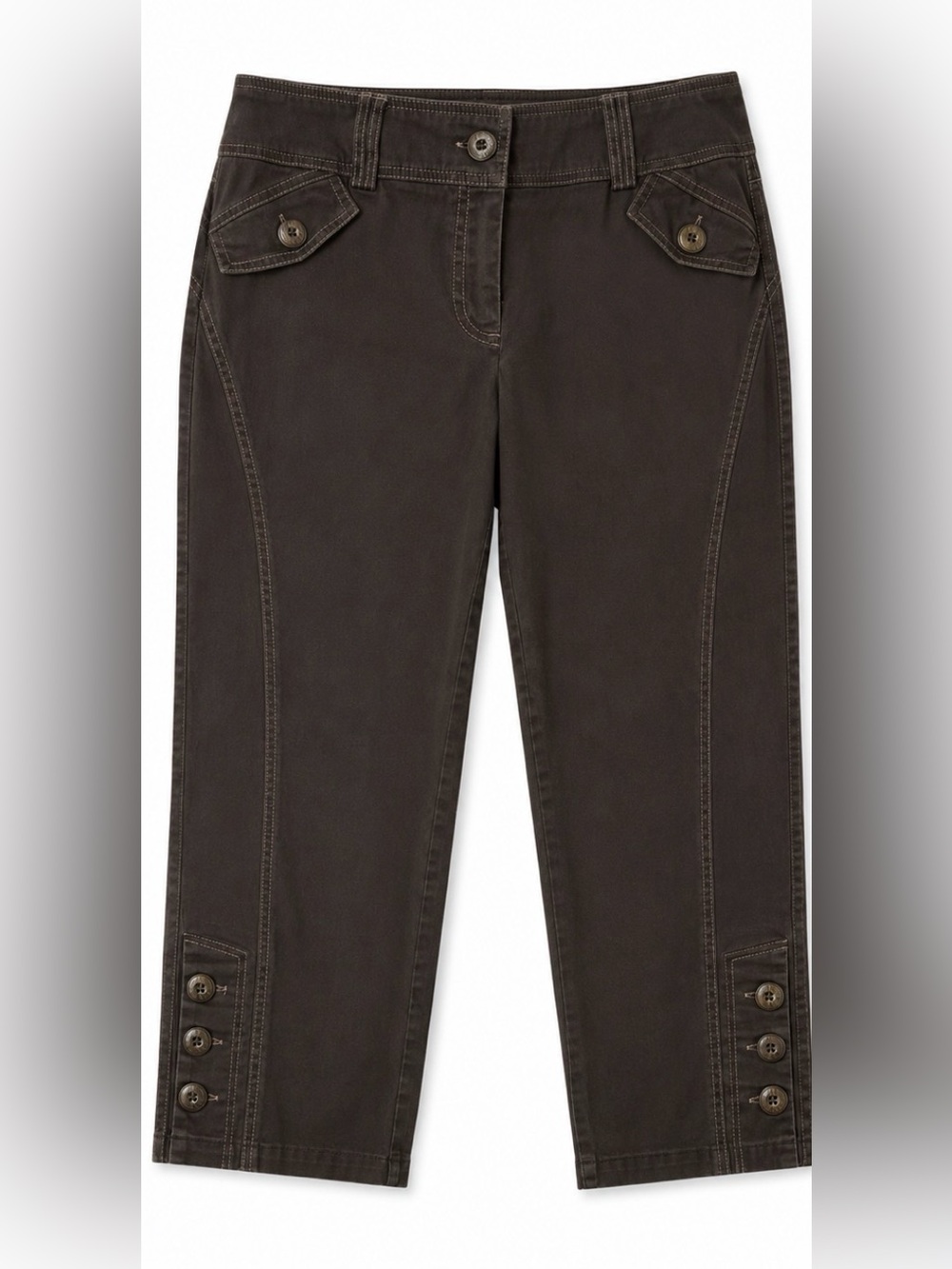 Tribal Size 8 Brown Stretch Cropped Pants Button Detail
